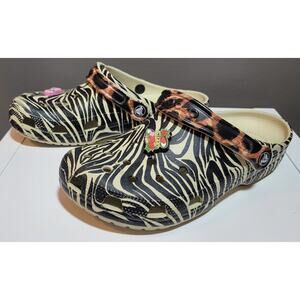 New Women’s Size 9 Zebra Leopard Animal Remix Crocs Shoes Unisex W/ Charms